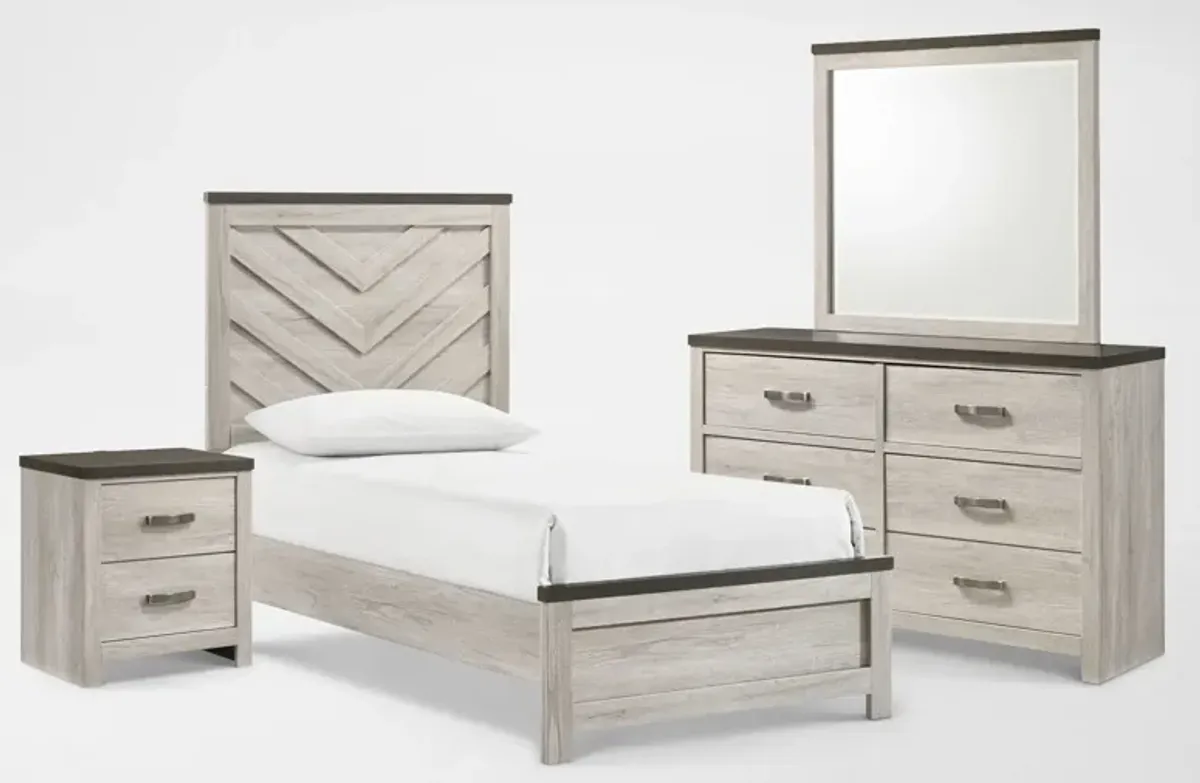 Ryland 6-Piece Twin Youth Panel Bedroom Set with Dresser, Mirror and Nightstand with USB Charging