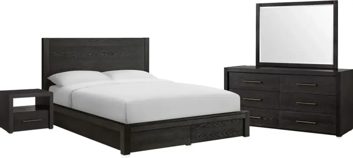 Decker 6-Piece Queen Storage Bedroom Set with Nightstand, Dresser and Mirror