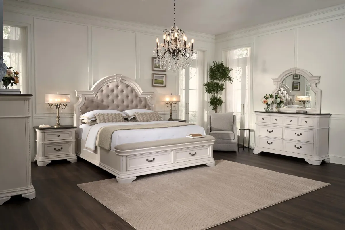 Mayfair 5-Piece King Upholstered Storage Bedroom Set with Dresser and Mirror