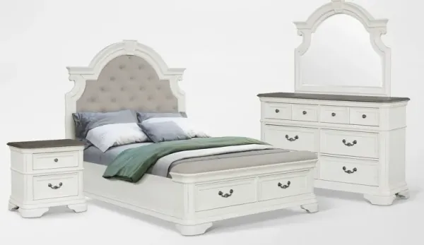 Mayfair 6-Piece King Upholstered Storage Bedroom Set with Nightstand, Dresser and Mirror