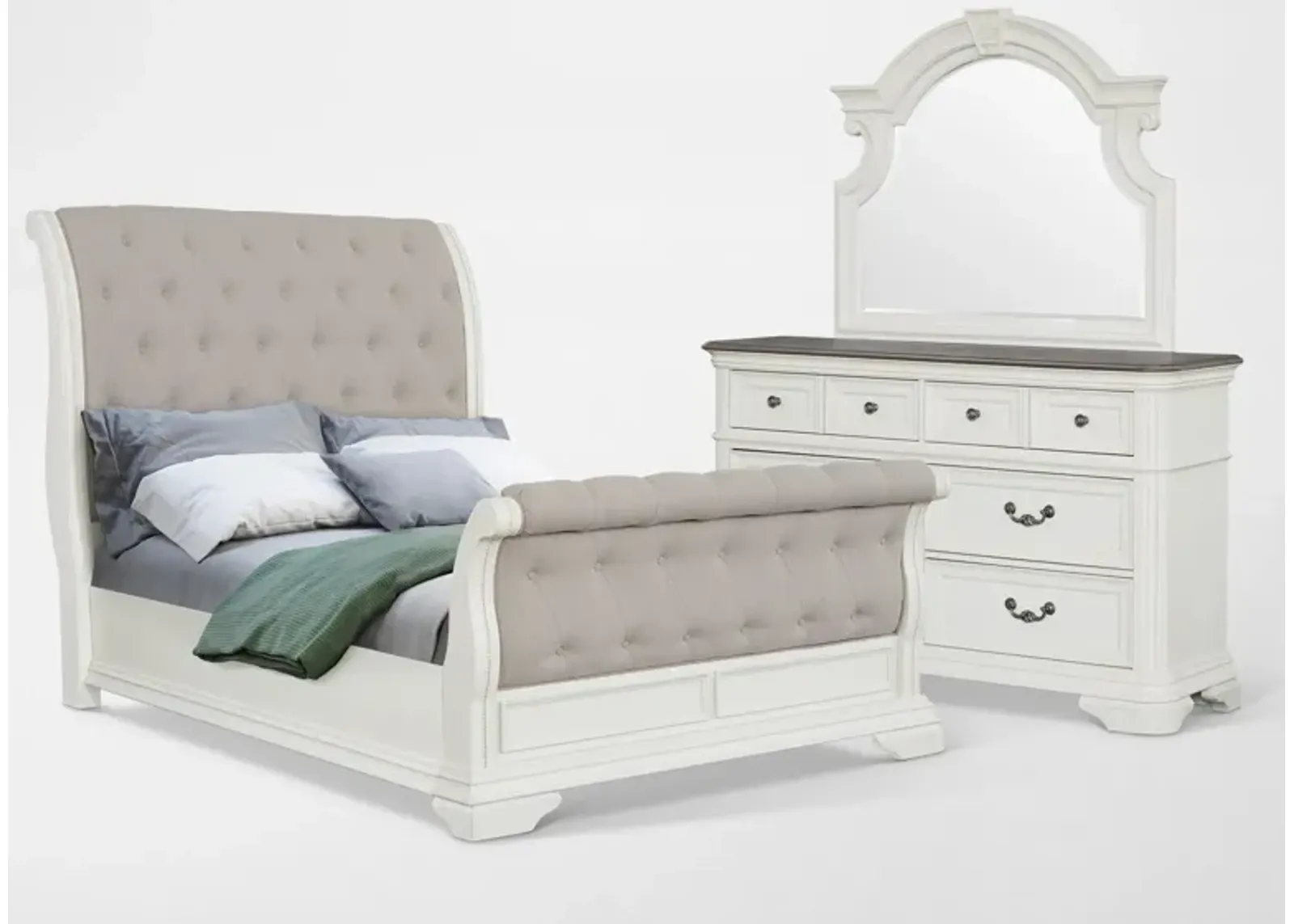 Mayfair 5-Piece King Upholstered Sleigh Bedroom Set with Dresser and Mirror