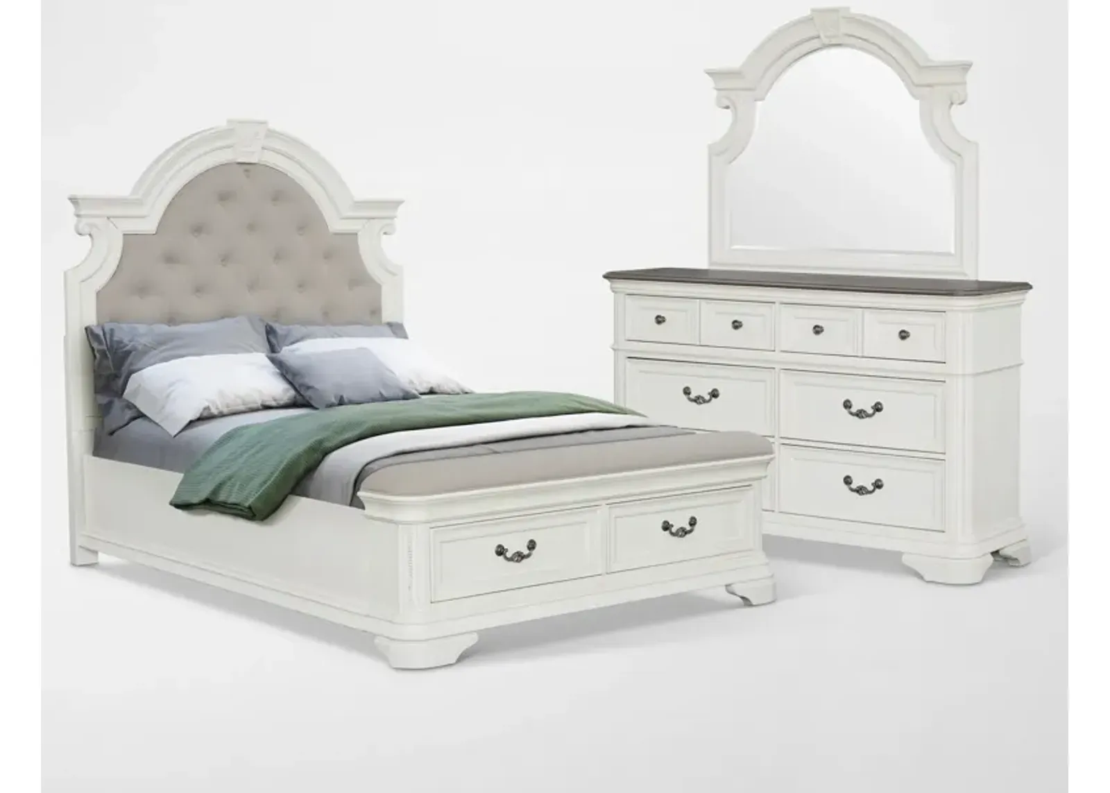 Mayfair 5-Piece Queen Upholstered Storage Bedroom Set with Dresser and Mirror