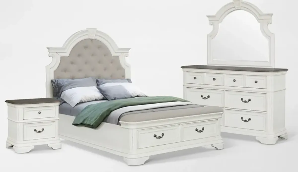 Mayfair 6-Piece Queen Upholstered Storage Bedroom Set with Nightstand, Dresser and Mirror