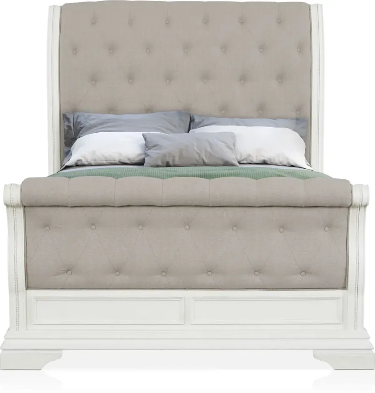 Mayfair 5-Piece Queen Upholstered Sleigh Bedroom Set with Dresser and Mirror