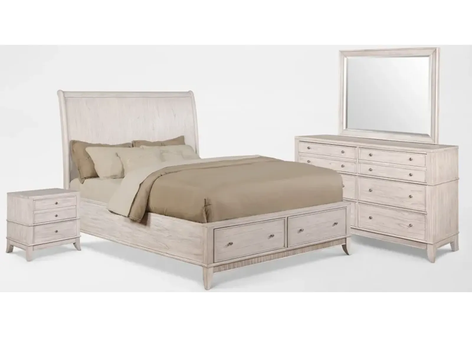 Hazel 6-Piece Queen Bedroom Set with 2-Drawer Nightstand, Dresser and Mirror - Water White