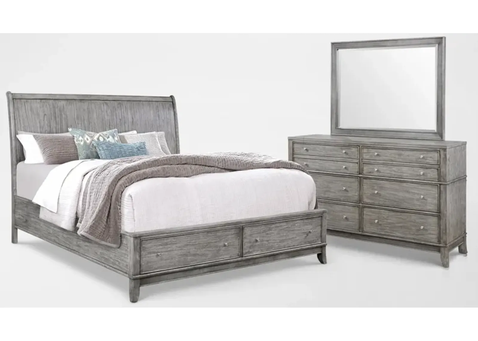 Hazel 5-Piece King Storage Bedroom Set with Dresser and Mirror - Gray