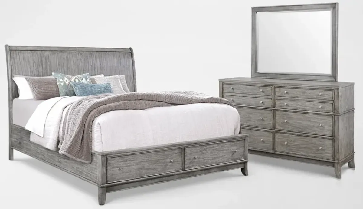 Hazel 5-Piece King Storage Bedroom Set with Dresser and Mirror - Gray