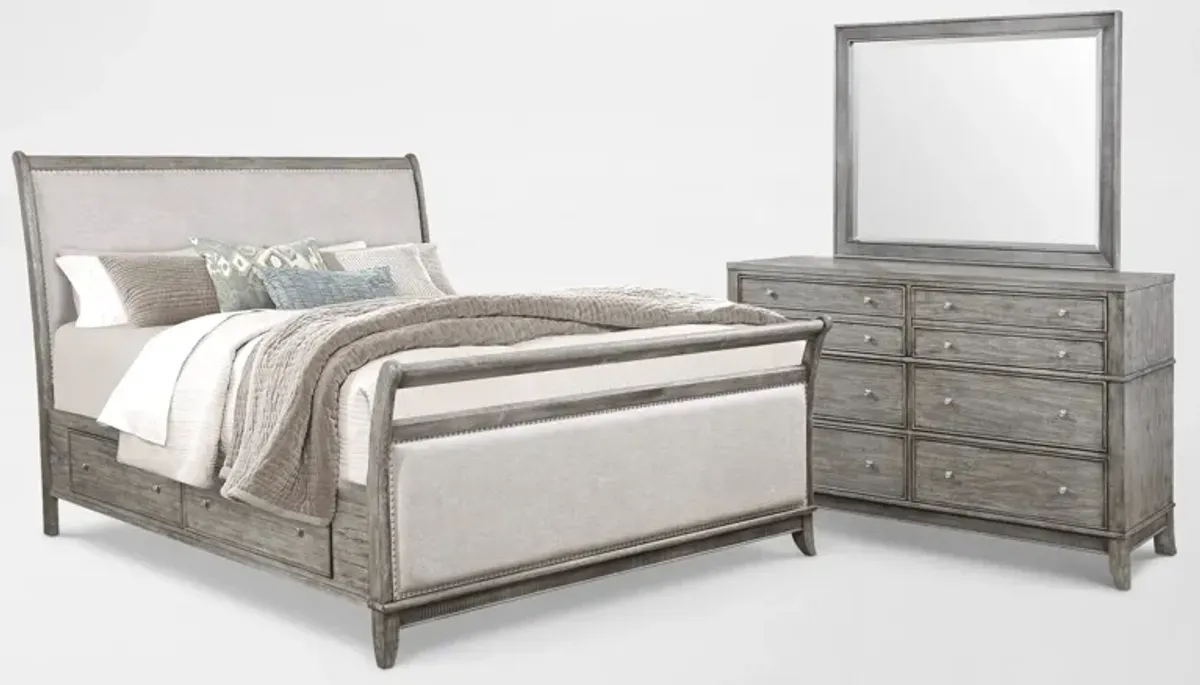 Hazel 5-Piece King Upholstered Storage Bedroom Set with Dresser and Mirror - Gray