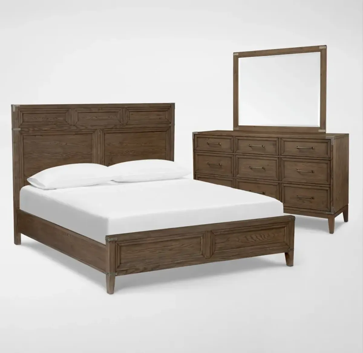 Madrid 5-Piece Queen Bedroom Set with Dresser and Mirror - Oak