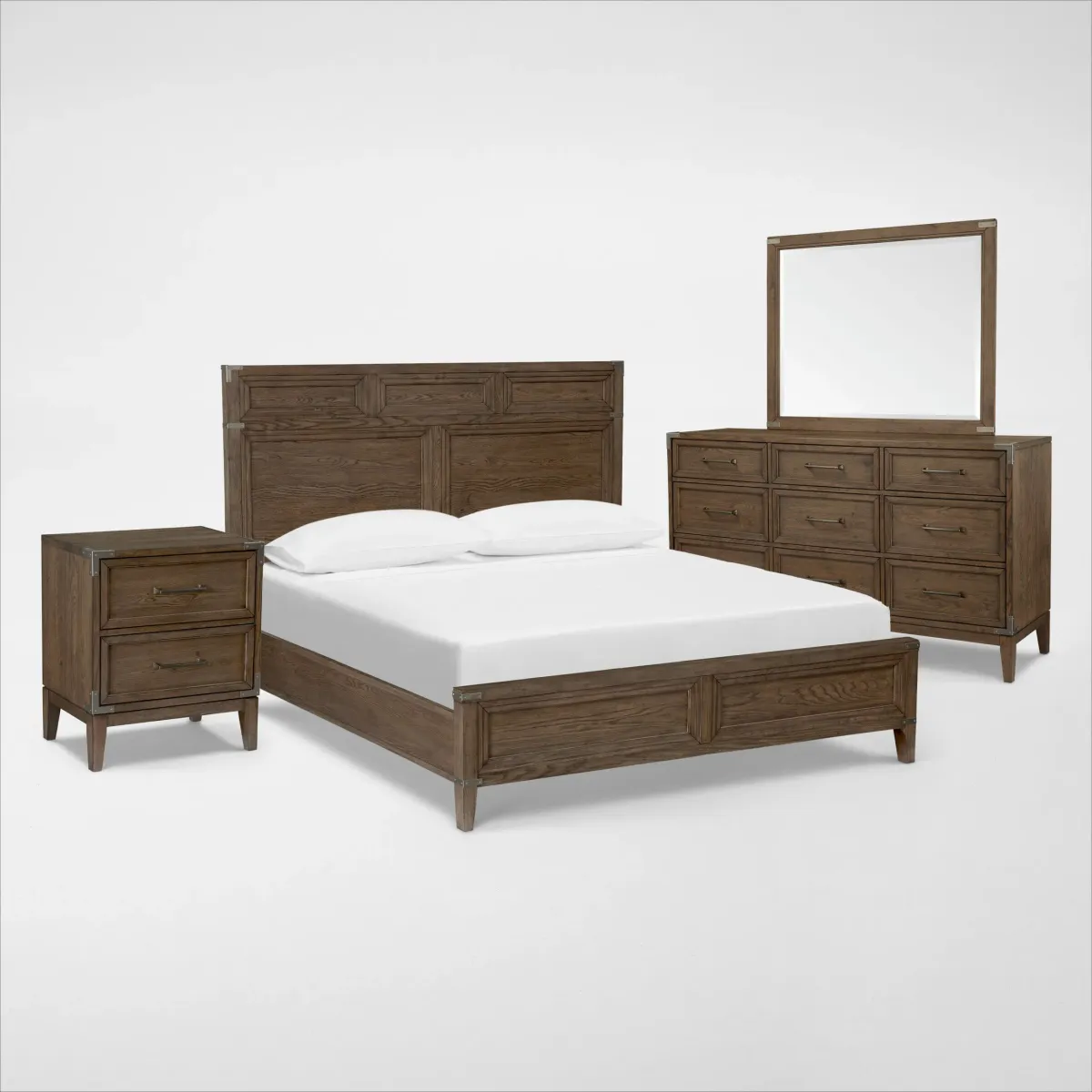 Madrid 6-Piece King Bedroom Set with Dresser, Mirror, and Nightstand with USB Charging - Oak