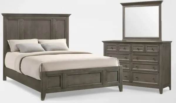Lincoln Solid Wood 5-Piece King Bedroom Set with Dresser and Mirror - Gray