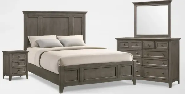 Lincoln Solid Wood 6-Piece King Bedroom Set with Nightstand,Dresser and Mirror - Gray