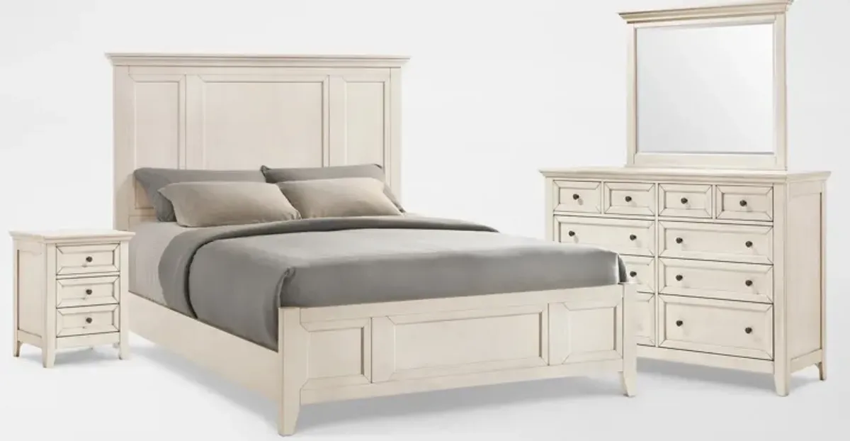 Lincoln 6-Piece King Bedroom Set with Nightstand,Dresser and Mirror - White