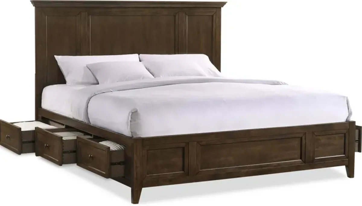 Lincoln 6-Piece King Storage Bedroom Set with Nightstand, Dresser and Mirror - Hickory