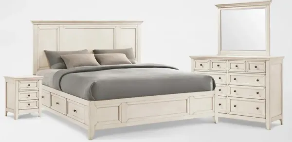 Lincoln Solid Wood 6-Piece King Storage Bedroom Set with Nightstand, Dresser and Mirror - White