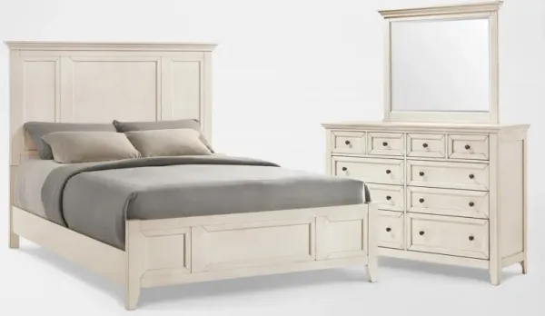 Lincoln Solid Wood 5-Piece Queen Bedroom Set with Dresser and Mirror - White