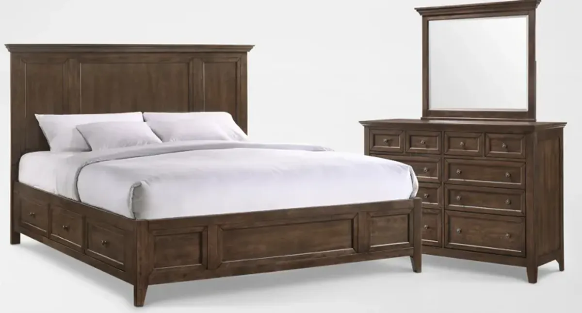 Lincoln 5-Piece Queen Storage Bedroom Set with Dresser and Mirror - Hickory