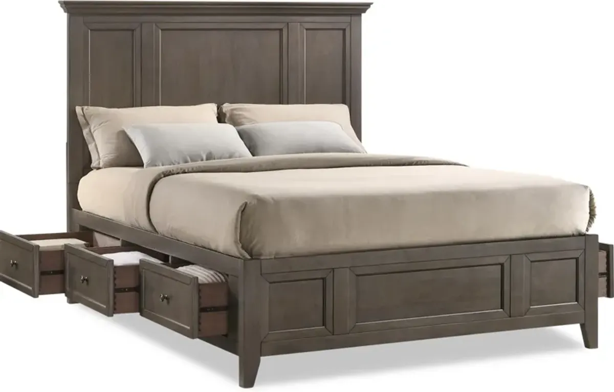 Lincoln Solid Wood 5-Piece Queen Storage Bedroom Set with Dresser and Mirror - Gray