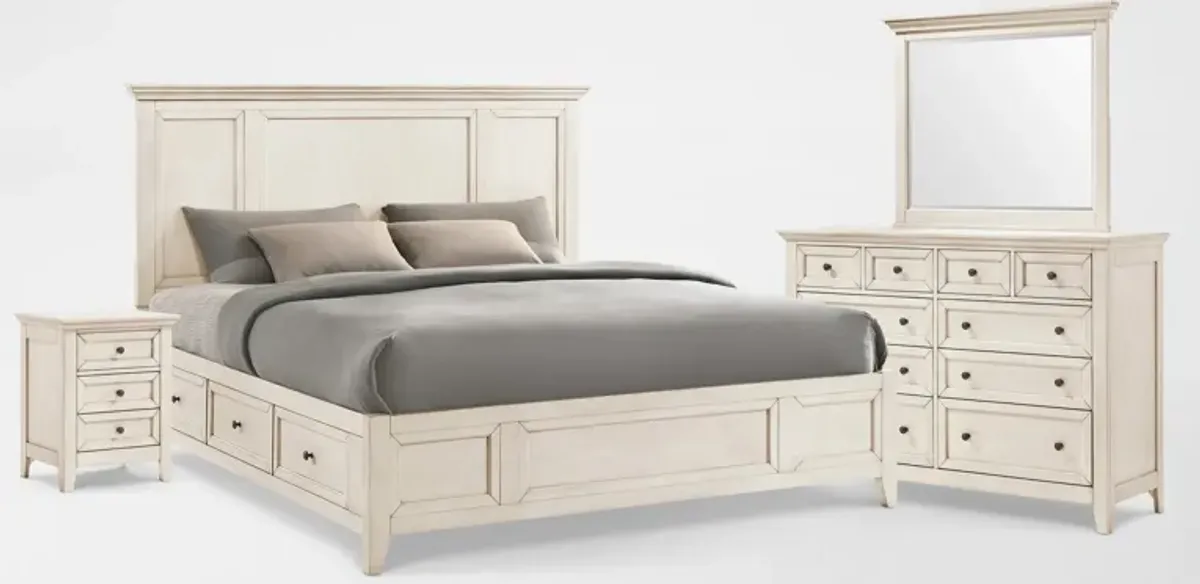 Lincoln Solid Wood 6-Piece Queen Storage Bedroom Set with Nightstand, Dresser and Mirror - White
