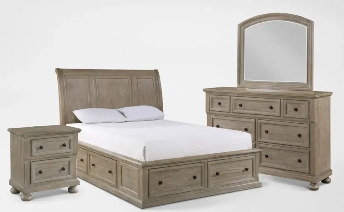 Hanover 6-Piece Storage Sleigh Queen Bedroom Set with Dresser, Mirror and Nightstand with USB Chargi