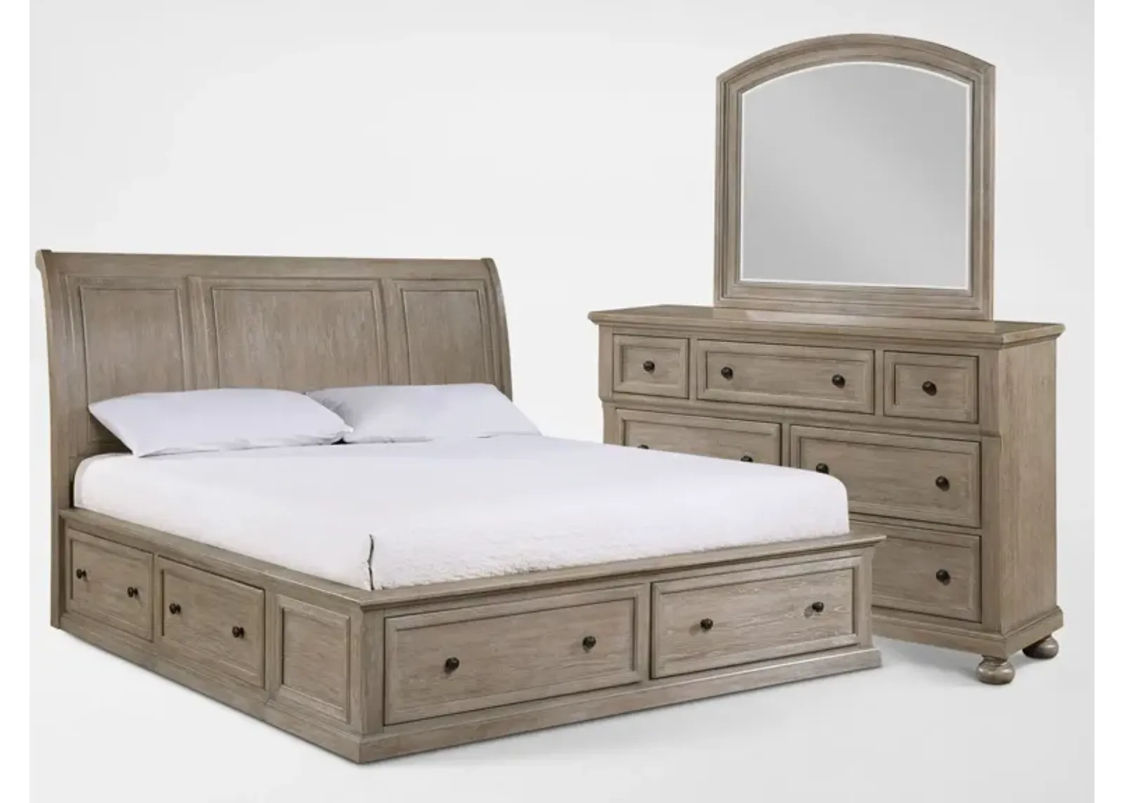 Hanover 5-Piece Storage Sleigh King Bedroom Set with Dresser and Mirror - Taupe