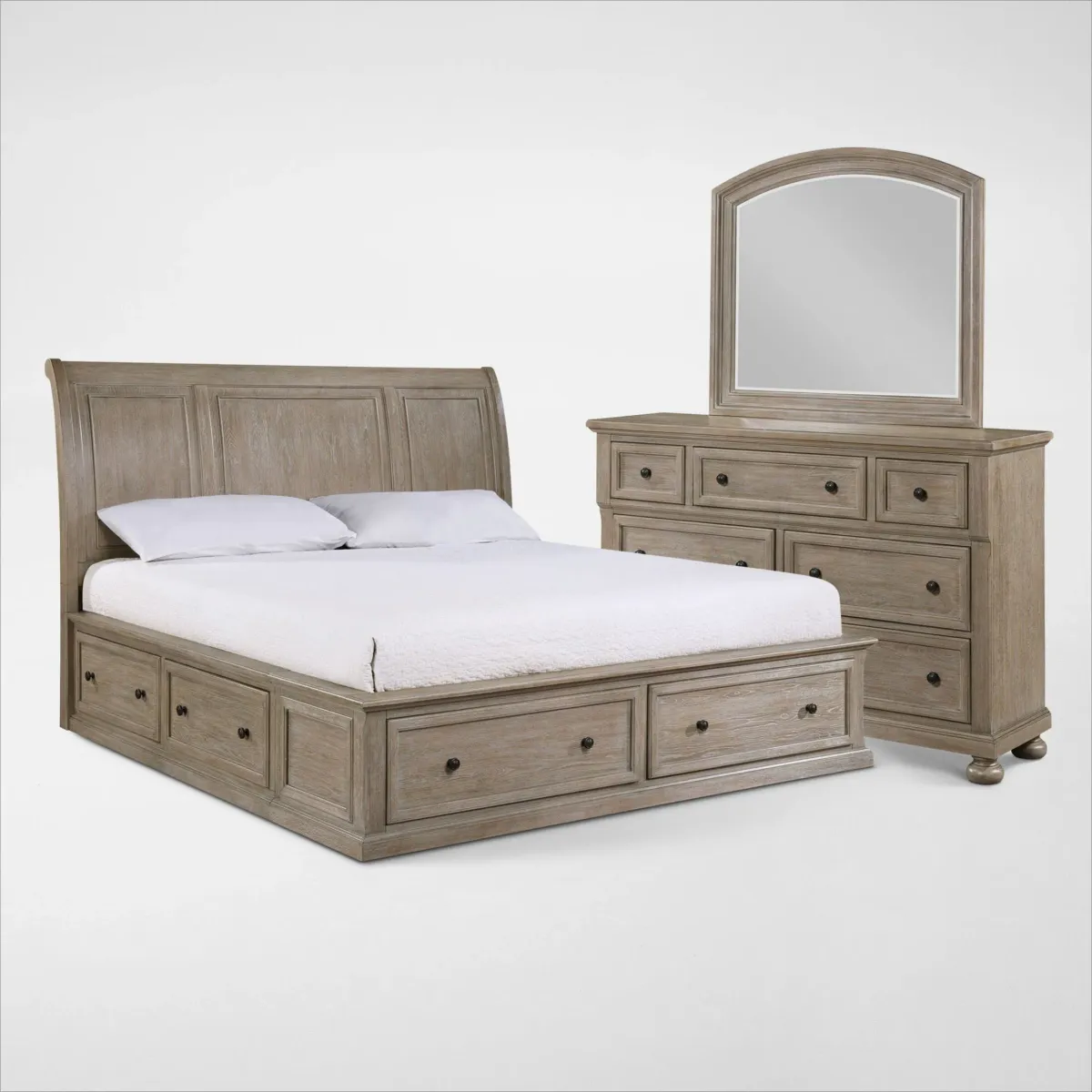 Hanover 5-Piece Storage Sleigh King Bedroom Set with Dresser and Mirror - Taupe