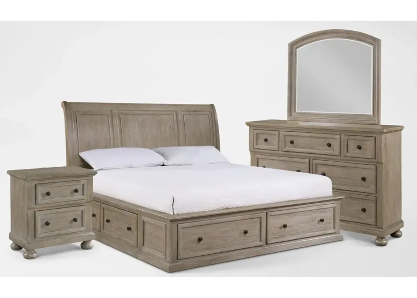 Hanover 6-Piece Storage Sleigh King Bedroom Set with Dresser, Mirror and Nightstand with USB Chargin