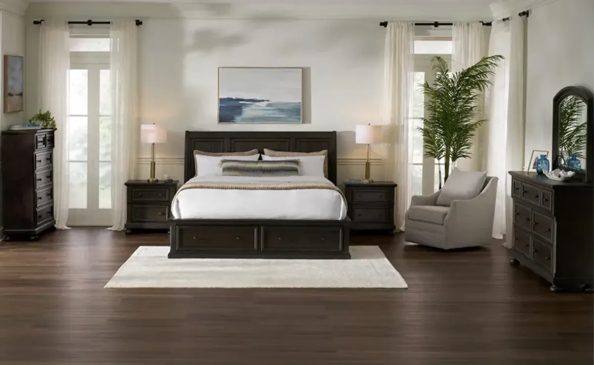 Hanover 6-Piece Storage Sleigh Queen Bedroom Set with Dresser, Mirror and Nightstand with USB Chargi