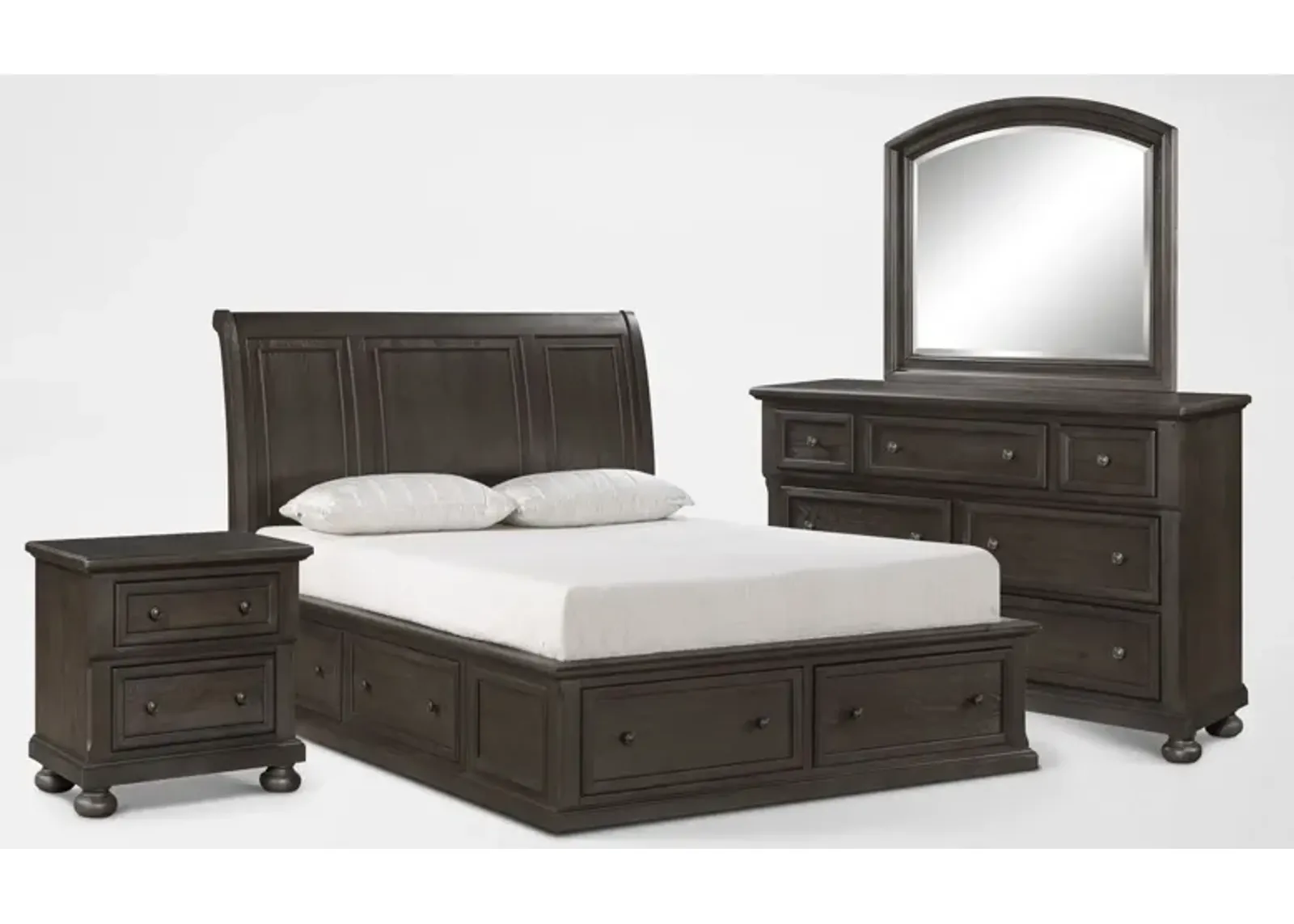 Hanover 6-Piece Storage Sleigh Queen Bedroom Set with Dresser, Mirror and Nightstand with USB Chargi