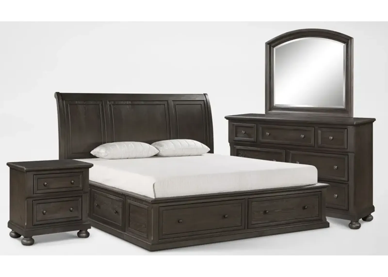 Hanover 6-Piece Storage Sleigh King Bedroom Set with Dresser, Mirror and Nightstand with USB Chargin