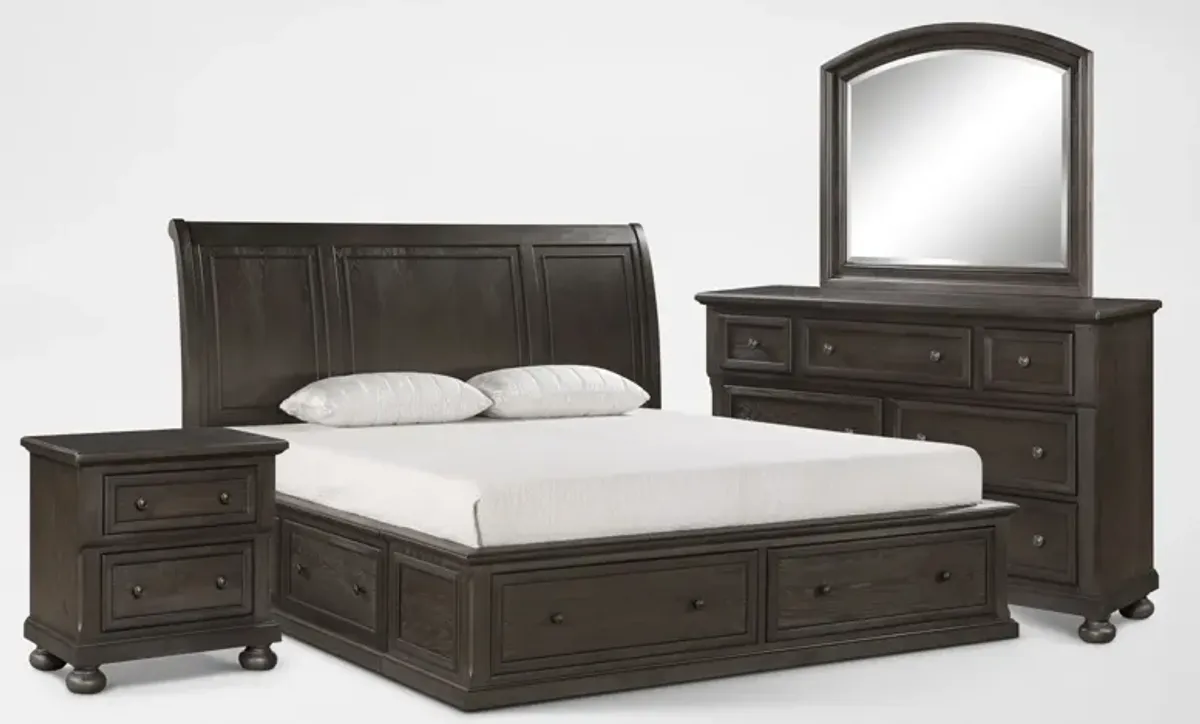 Hanover 6-Piece Storage Sleigh King Bedroom Set with Dresser, Mirror and Nightstand with USB Chargin