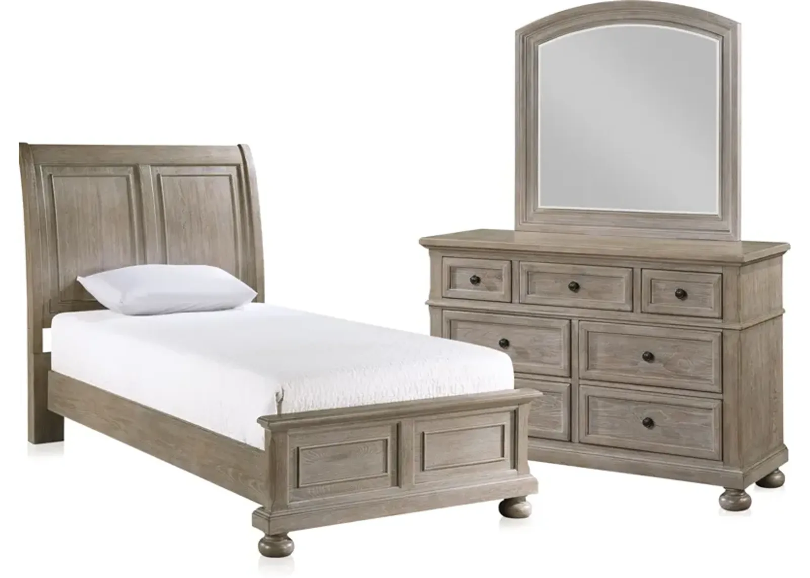 Hanover 5-Piece Youth Sleigh Twin Bedroom Set with Dresser and Mirror - Taupe