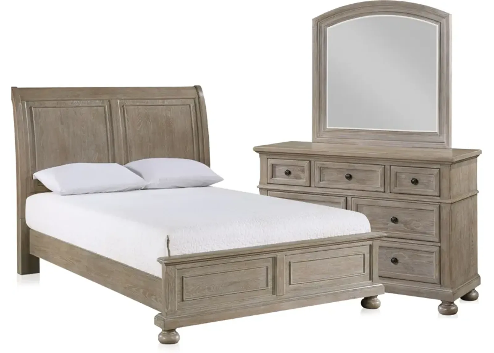 Hanover 5-Piece Youth Sleigh Full Bedroom Set with Dresser and Mirror - Taupe