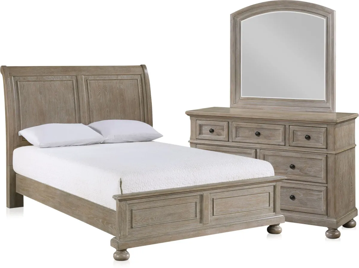 Hanover 5-Piece Youth Sleigh Full Bedroom Set with Dresser and Mirror - Taupe