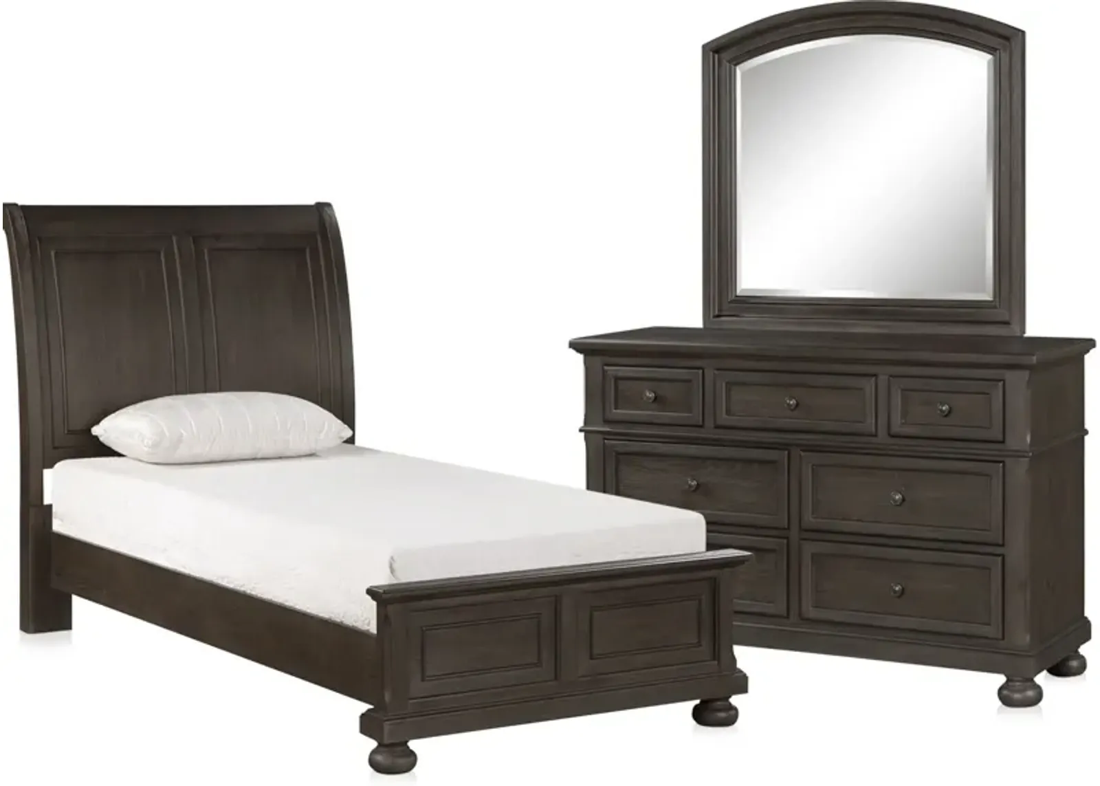 Hanover 5-Piece Youth Sleigh Twin Bedroom Set with Dresser and Mirror - Tobacco