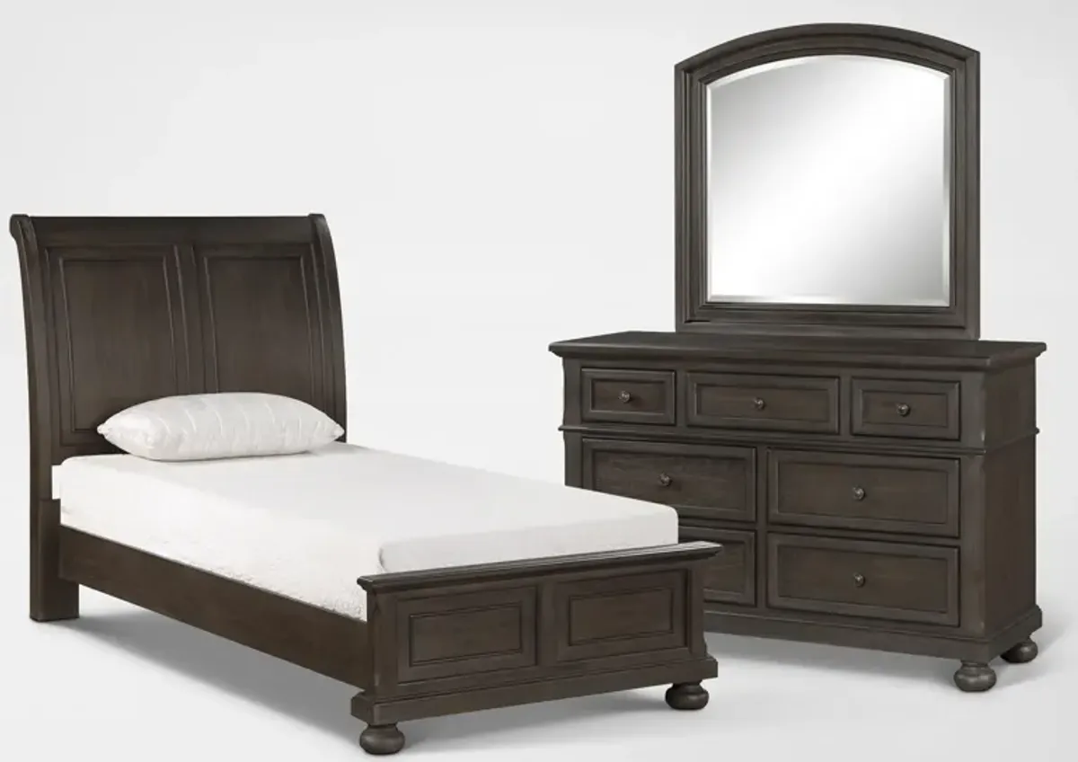 Hanover 5-Piece Youth Sleigh Twin Bedroom Set with Dresser and Mirror - Tobacco