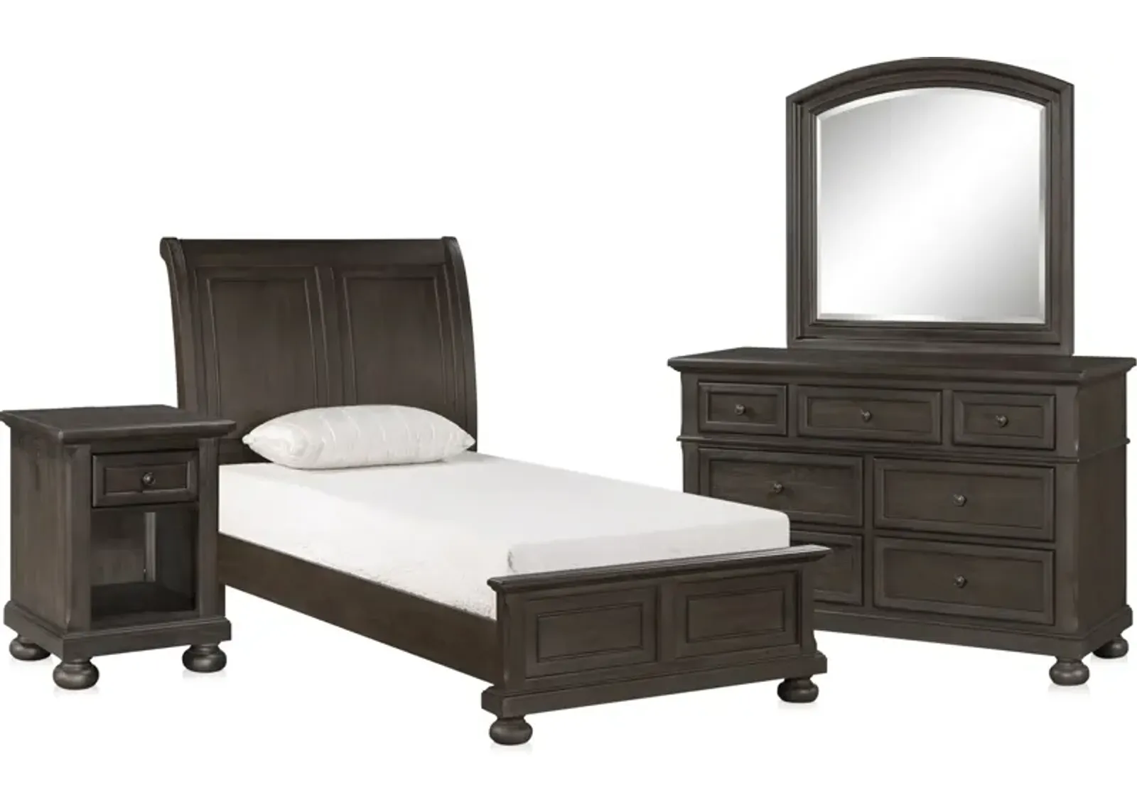 Hanover 6-Piece Youth Sleigh Twin Bedroom Set with Dresser, Mirror and Nightstand with USB Charging