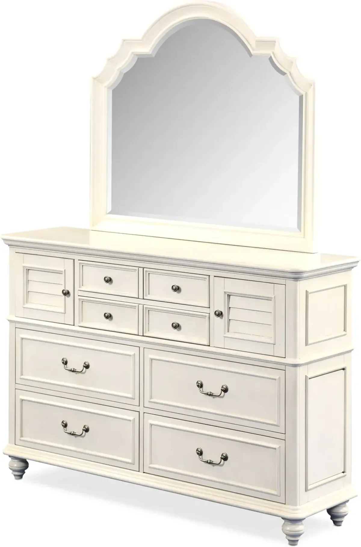 Charleston 5-Piece Queen Poster Bedroom Set with Dresser and Mirror - White