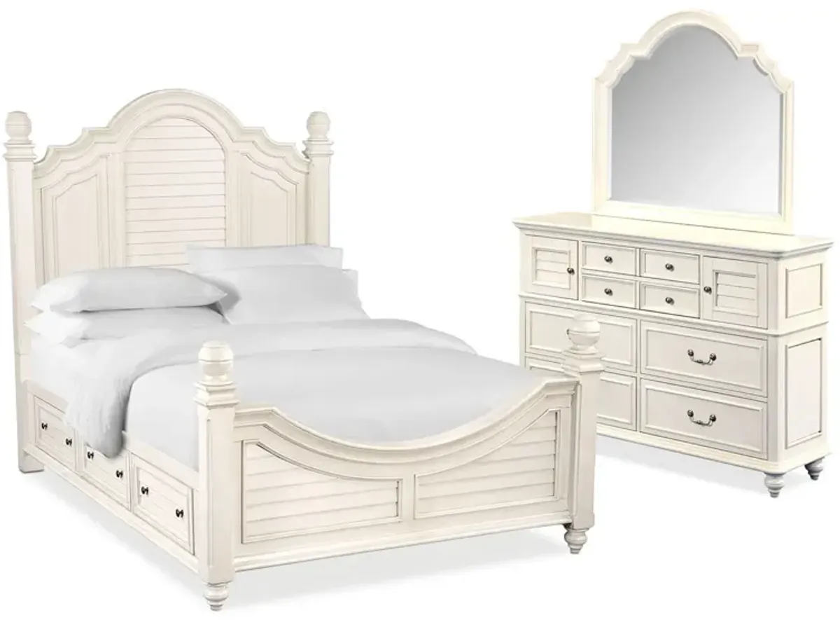 Charleston 5-Piece Queen Poster Bedroom Set with 4 Underbed Drawers - White