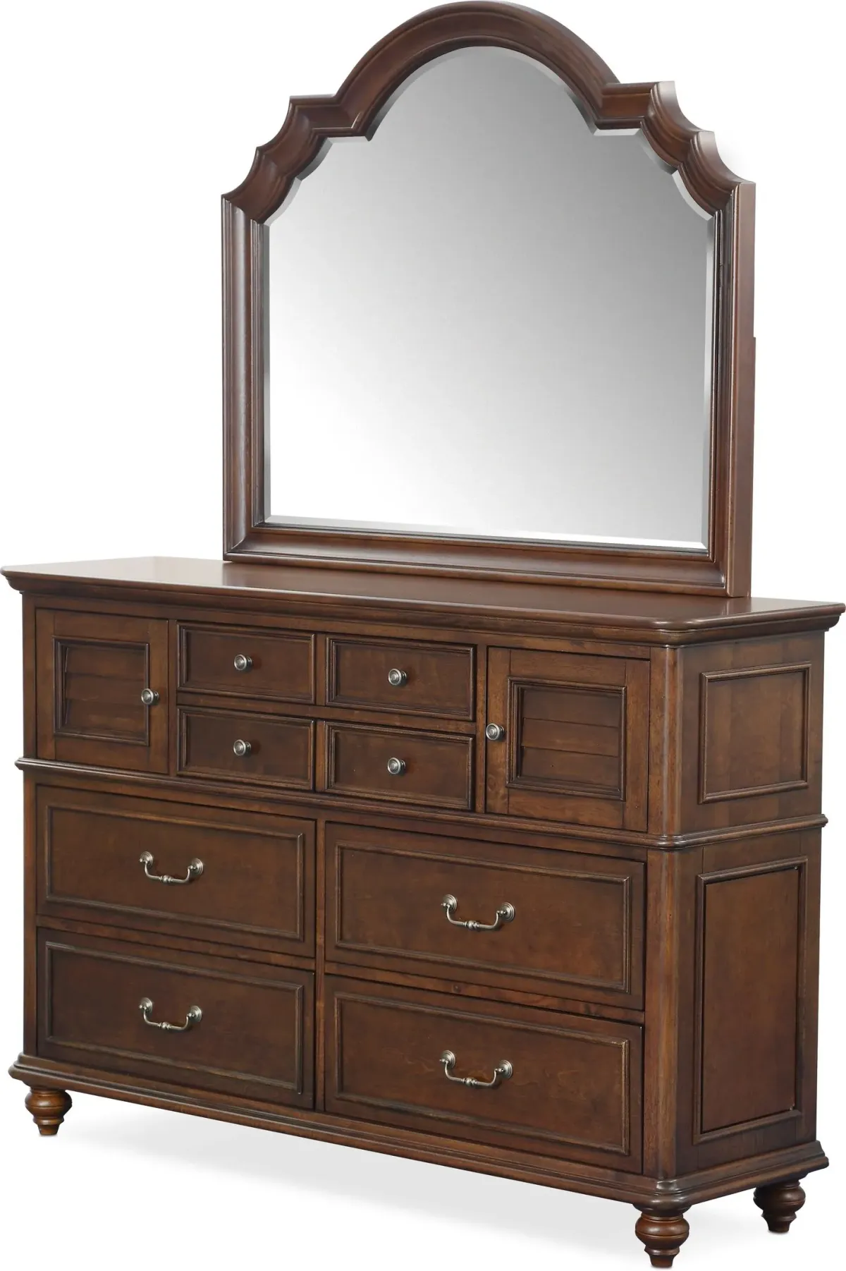 Charleston 6-Piece King Poster Bedroom Set with Nightstand, Dresser and Mirror - Tobacco