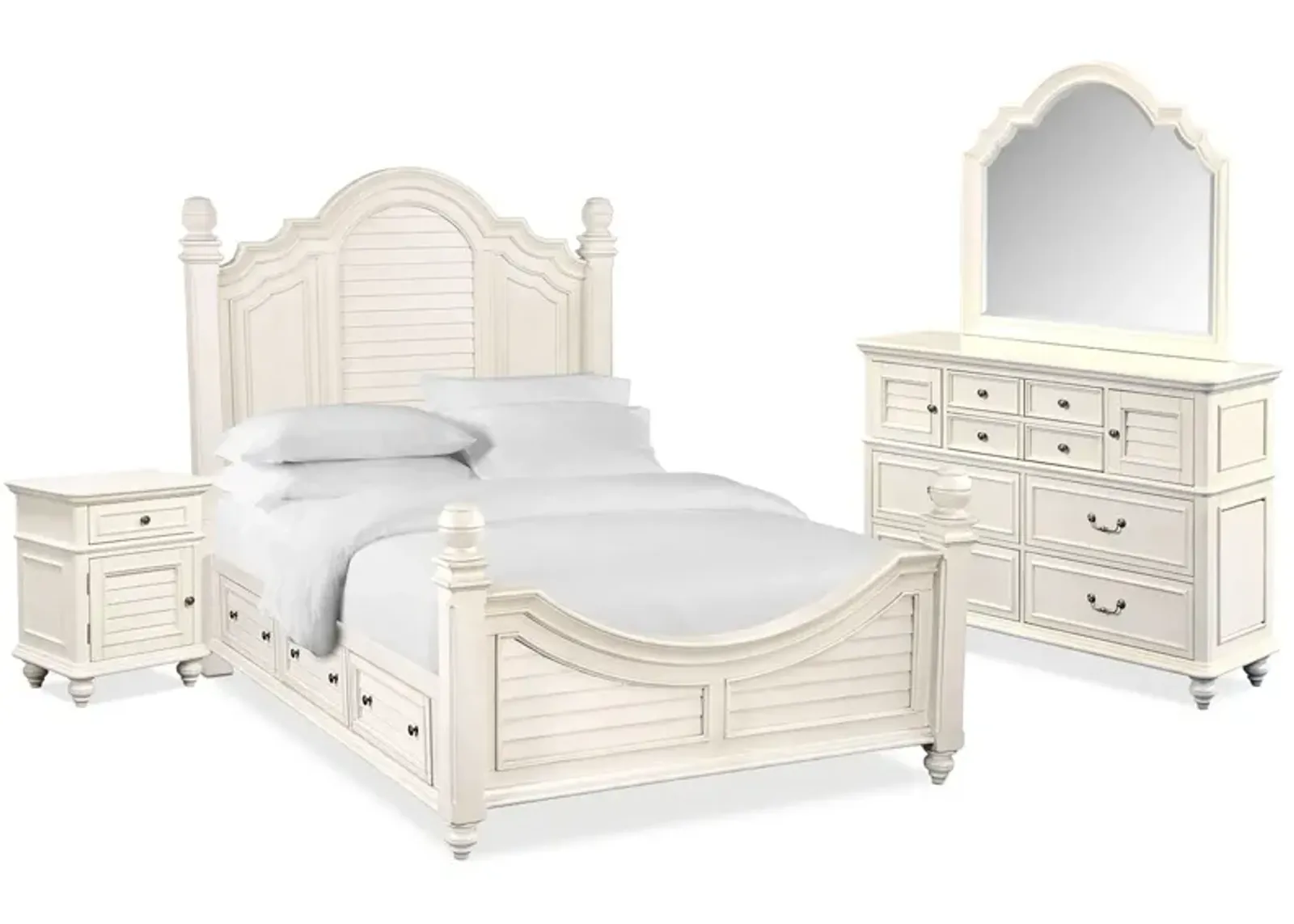 Charleston 6-Piece King Poster Bedroom Set with 4 Underbed Drawers - White