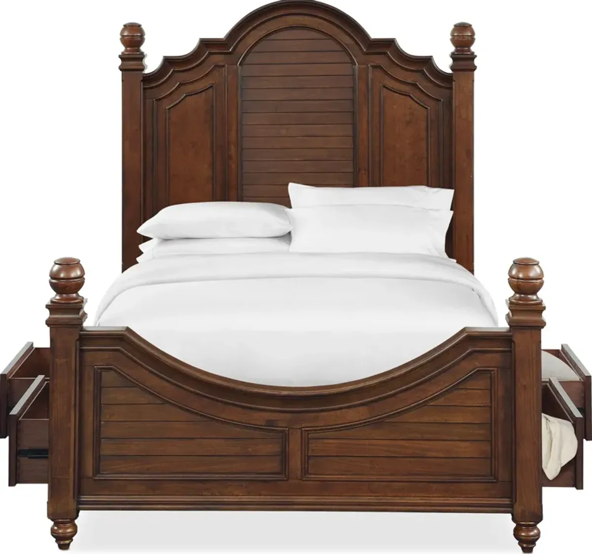 Charleston Queen Poster Storage Bed with 4 Drawers - Tobacco