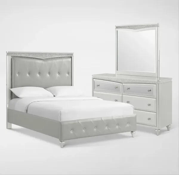 Posh 5-Piece Upholstered Queen Bedroom Set with Dresser and Mirror