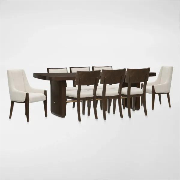Milan Dining Table, 6 Side Chairs and 2 Host Chairs - Espresso