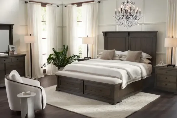 Asheville 6-Piece Queen Storage Bedroom Set with Dresser, Mirror, and Nightstand with USB Charging -