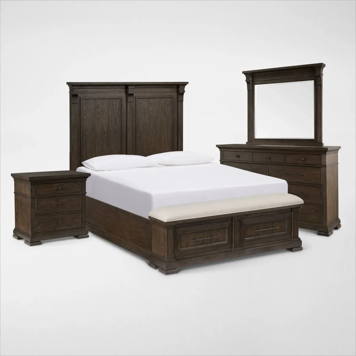 Asheville 6-Piece Queen Storage Bedroom Set with Dresser, Mirror, and Nightstand with USB Charging -