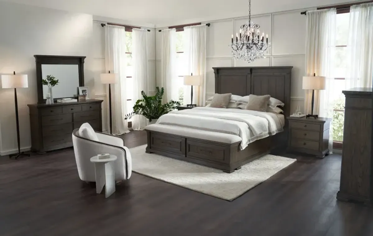 Asheville 6-Piece King Storage Bedroom Set with Dresser, Mirror, and Nightstand with USB Charging -