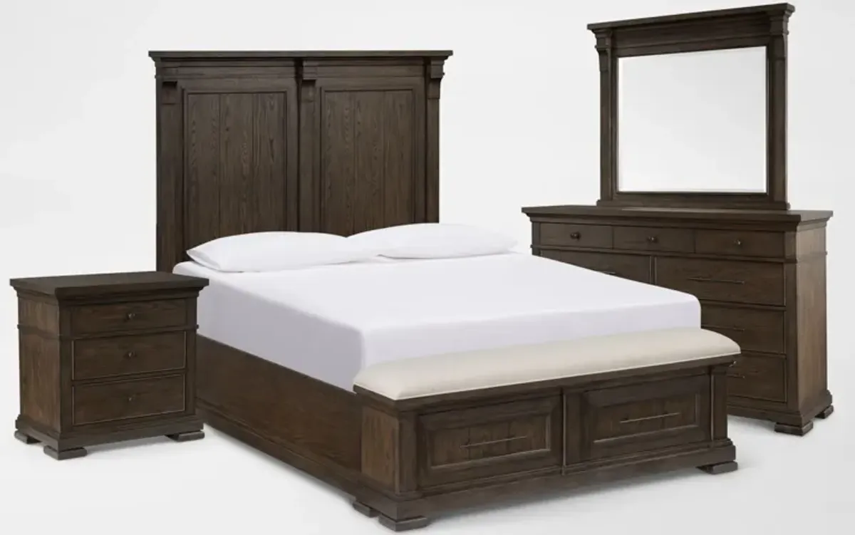 Asheville 6-Piece King Storage Bedroom Set with Dresser, Mirror, and Nightstand with USB Charging -