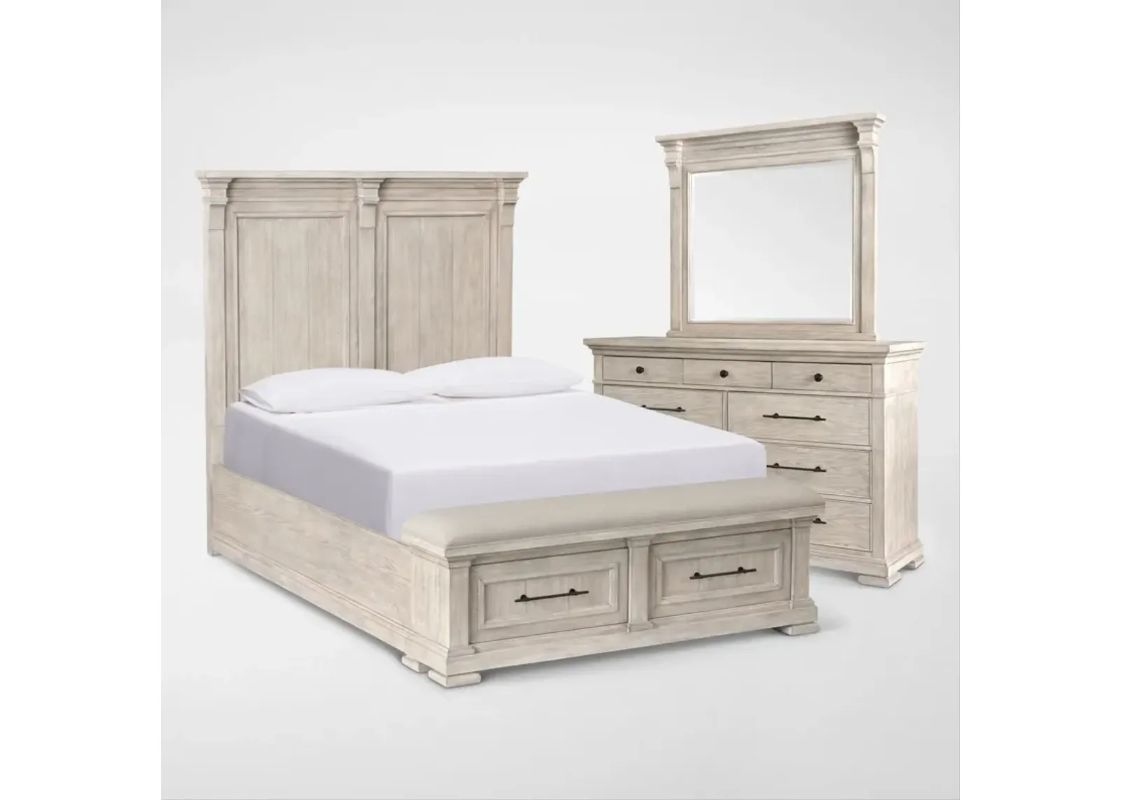 Asheville 5-Piece Queen Storage Bedroom Set with Dresser and Mirror - Sandstone