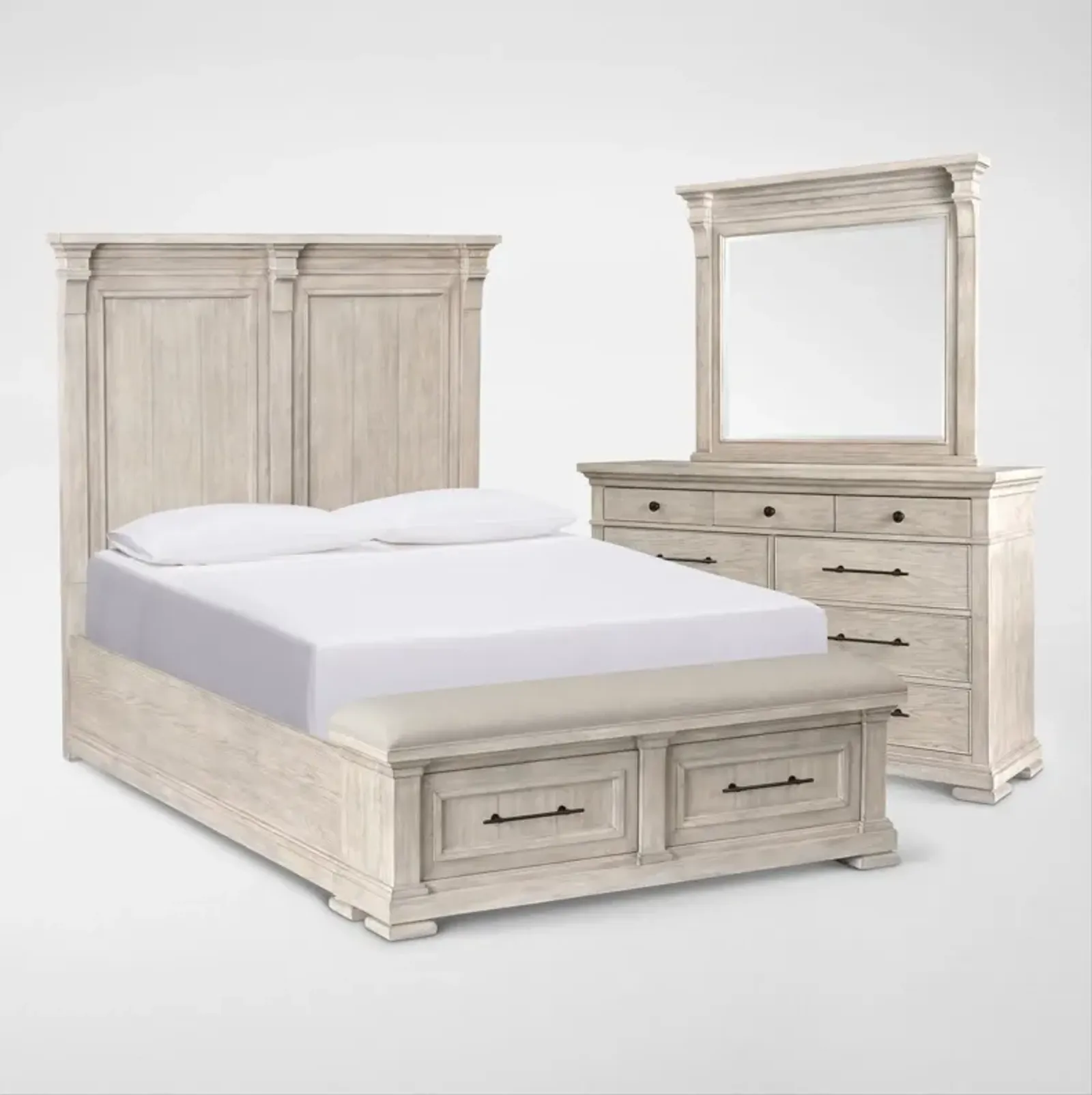 Asheville 5-Piece King Storage Bedroom Set with Dresser and Mirror - Sandstone